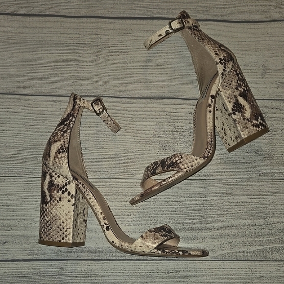 Steve Madden Women's Snake Print Block Heels Brown/Cream/Black Size 8.5 - Picture 1 of 13